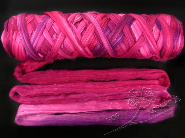 Austr. Merino Schaf Kammzug „Malve“ Floating Colour – Seidenmischung 100g